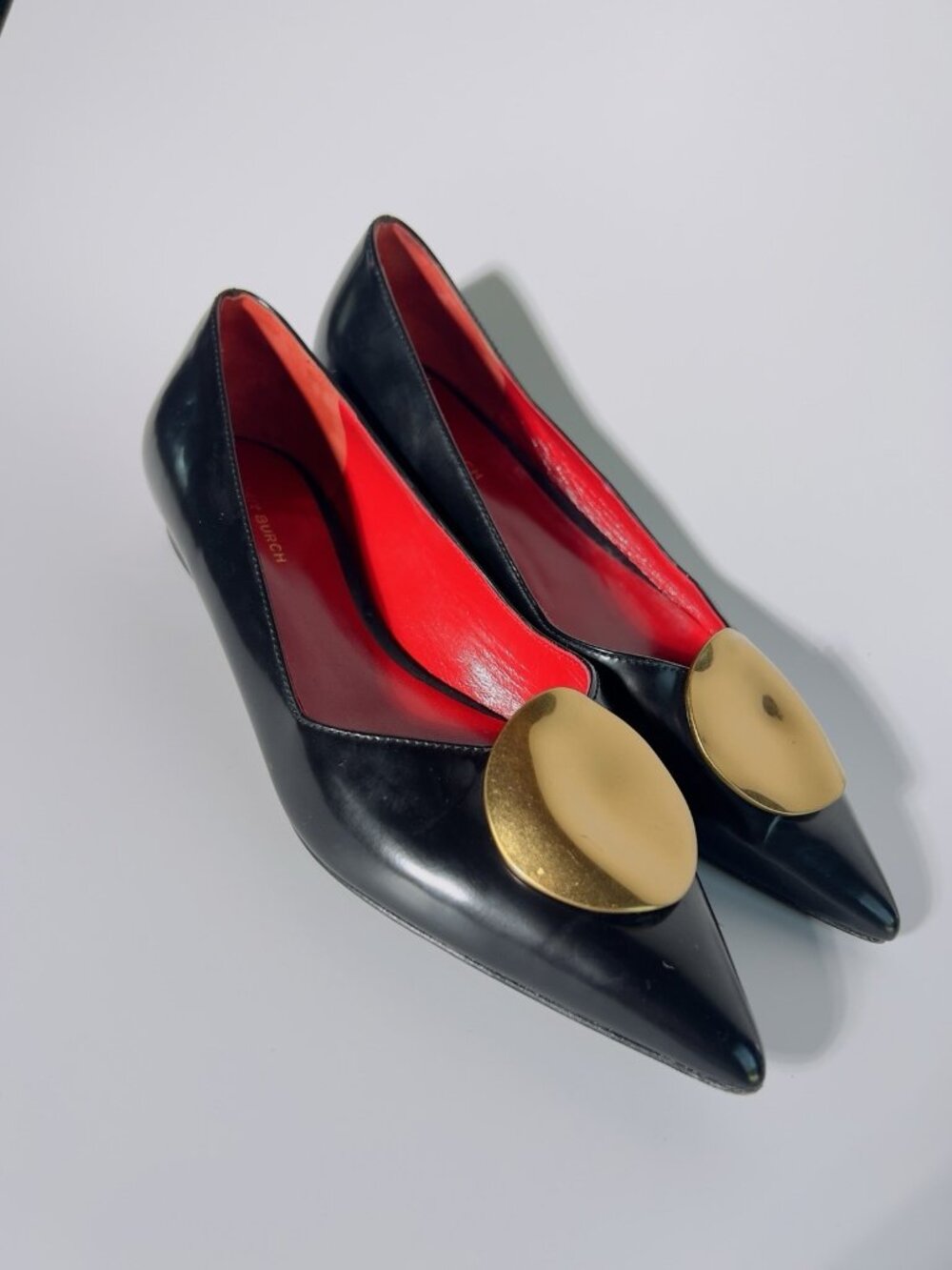 Tory Burch Penelope Pointed Toe Leather Flats Black Gold Size 6.5 - Picture 8 of 13